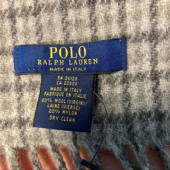 POLO Ralph Lauren Wool Blend Checkered Scarf with Fringe - Picture 6 of 6